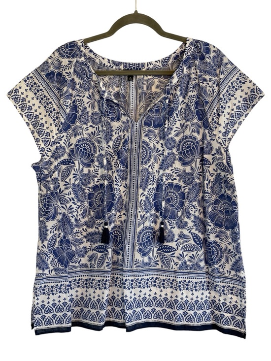 Talbots Tops - Talbots White and Blue Floral Peasant Blouse Sz XL